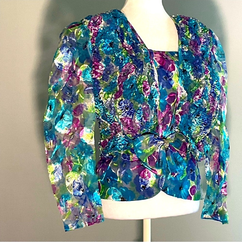 Rare Vintage Patra Made USA 80s 90s Floral Peplum Blouse Size 10 - Picture 9 of 16
